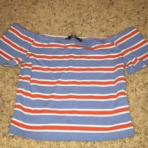 Red white and blue cropped off the shoulder top